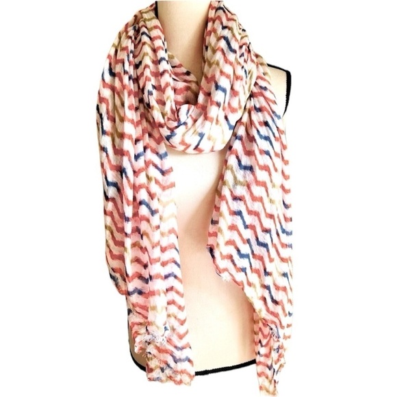 Scarf Lulla Collection by Bindy  Oversized Airy Ivory Orange Blue Tan Oblong - Picture 1 of 10